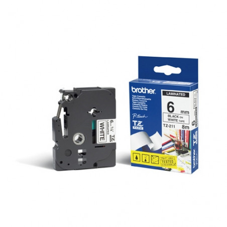 CINTA BROTHER TZ211 06MM NEGRE/BLANC