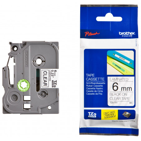 CINTA BROTHER TZE111 6mm NEGRE/TRANSPARENT