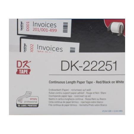 ETIQUETES C BROTHER (062x15m) Continu TINTA NEGRE/VERMEL DK22251