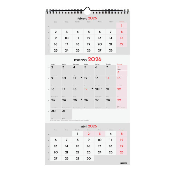 CALENDARI PARED ESP. 3M/V 265X480 APU SP