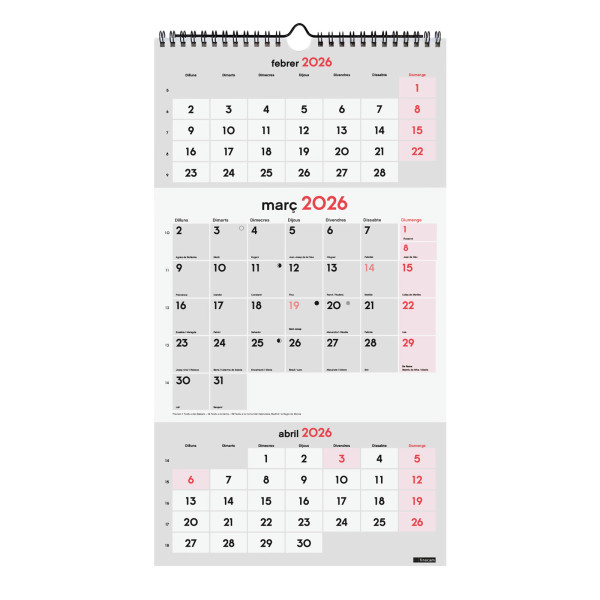 CALENDARI PARED ESP. 3M/V 265X480 APU CAT
