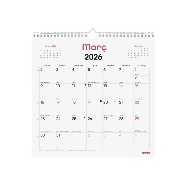 CALENDARI PARED ESP. M/V 300x300 APU. CAT FINOCAM CHIC PASTEL