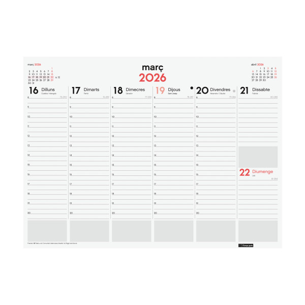 CALENDARI VADE ENCOLAT S/V 420x305 APU. CAT FINOCAM