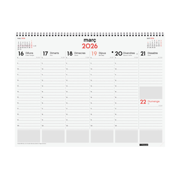 CALENDARI VADE ESP. S/V 420x305 APU. CAT FINOCAM