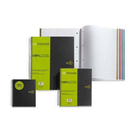 Cuaderno espiral A4 120 hojas 80gr. cuadrícula 5x5 microperforadas 4 taladros gris Note book 4 Reciclado Miquel Rius