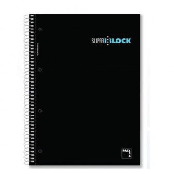 Cuaderno espiral A4 160 hojas cuadrícula 5x5 + greca Super Block Pacsa Negro
