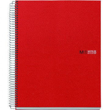 Cuaderno espiral A4 200 hojas 70gr. cuadrícula 5x5 microperforadas tapa PP rojo 8 bandas color Notebook 8 MR