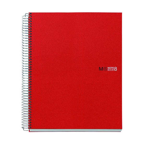 Cuaderno espiral A4 200 hojas 70gr. cuadrícula 5x5 microperforadas tapa PP rojo 8 bandas color Notebook 8 MR