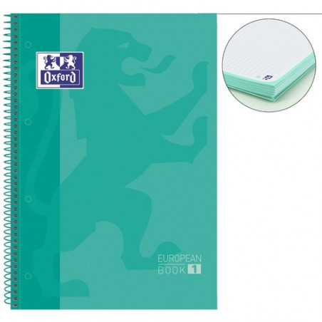 Cuaderno espiral A4+ 80 hojas 90 gramos 4 taladros cuadrícula 5x5 ice mint European 1 Oxford