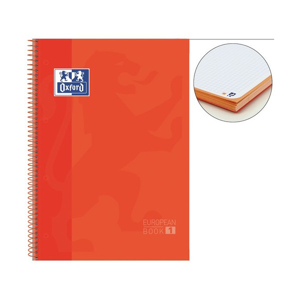 Cuaderno espiral A4+ 80 hojas 90 gramos 4 taladros cuadrícula 5x5 naranja European 1 Oxford