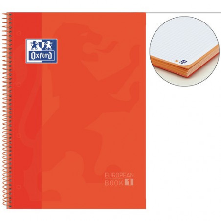 Cuaderno espiral A4+ 80 hojas 90 gramos 4 taladros cuadrícula 5x5 naranja European 1 Oxford