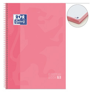 Cuaderno espiral A4+ 80 hojas 90 gramos 4 taladros cuadrícula 5x5 rosa chicle European 1 Oxford