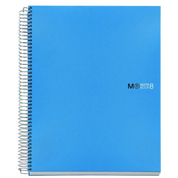 Cuaderno espiral A5 200 hojas 70gr. cuadrícula 5x5 microperforadas tapa PP azul 8 bandas color Notebook 8 MR