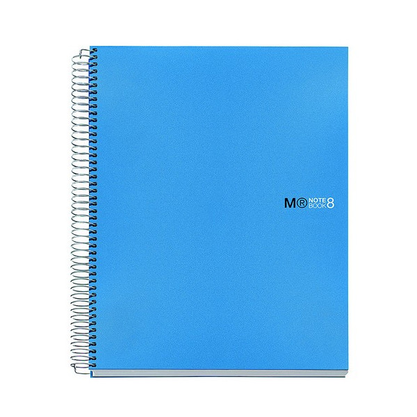 Cuaderno espiral A5 200 hojas 70gr. cuadrícula 5x5 microperforadas tapa PP azul 8 bandas color Notebook 8 MR