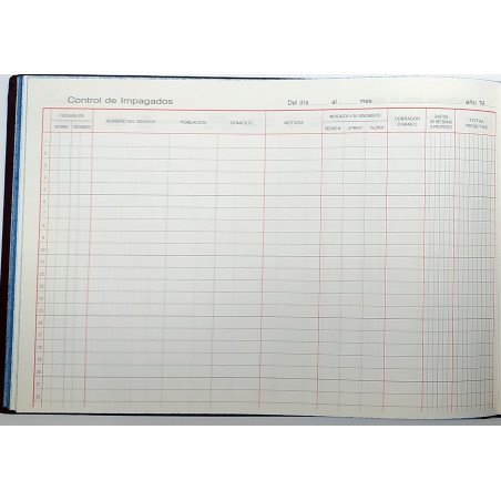 LLIBRE COMPTABILITAT Nº 53 CONTROL IMPAGADOS (300x210mm) FOLI AP