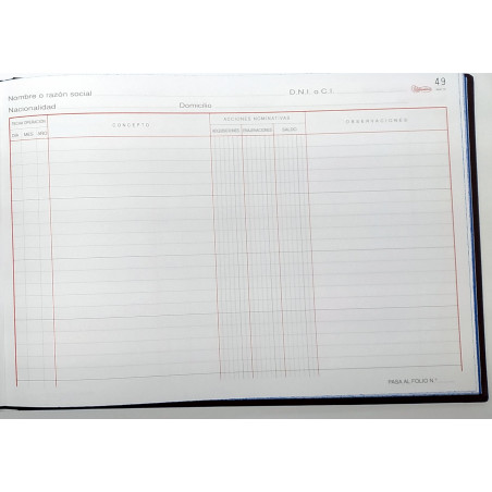 LLIBRE COMPTABILITAT Nº 75 ACCIONES NOMINATIVAS (300x210mm) FOLI