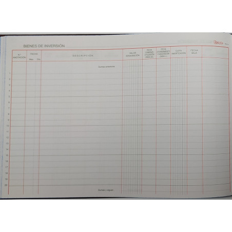 LLIBRE COMPTABILITAT Nº 94 BIENES INVERSION (300x210mm) FOLI AP
