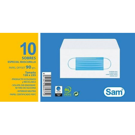 SOBRE BLANC ADH. MASCARILLA 120x235 (PACK 10u) (COVID)