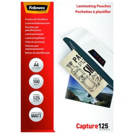 Funda Plastificar A4 125 Micras Mate 100 un. Fellowes