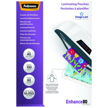 Funda plastificar A5 80 micras Brillo 100 unid. Fellowes