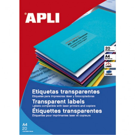 Etiquetas adhesivas poliéster mate transparentes intemperie 99,1x38,1 mm. cantos romos 20h A4 Apli