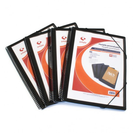 Carpeta 20 fundas Folio Maxiplás opaco negro personalizable