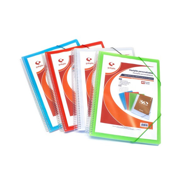 Carpeta 20 fundas Folio Maxiplás translúcido rojo personalizable Carpeta 20 fundas Folio Maxiplás translúcido rojo personalizable