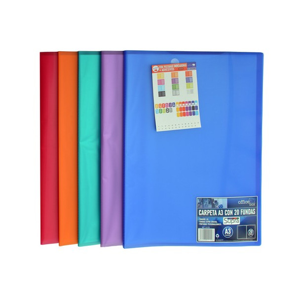 Carpeta 40 fundas A3 330x440mm. PP color surtido Supra Carpeta 40 fundas A3 330x440mm. PP color surtido Supra
