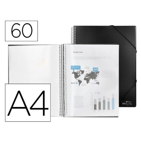 Carpeta 60 fundas A4 240x315mm con caja. PP negro Deluxe