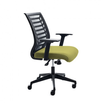 Silla operativa oficina respaldo malla negra y asiento tapizado verde brazos regulables incluidos RD907
