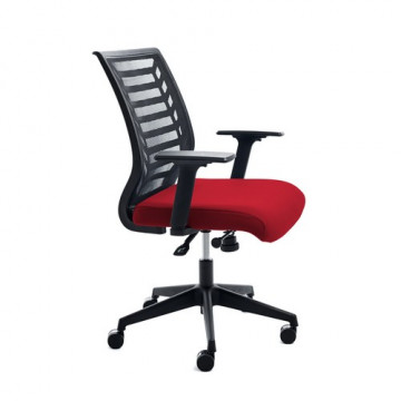 Silla operativa oficina respaldo malla negra y asiento tapizado rojo brazos regulables incluidos RD907