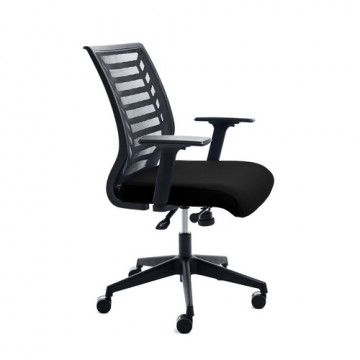Silla operativa oficina respaldo malla negra y asiento tapizado negro brazos regulables incluidos RD907
