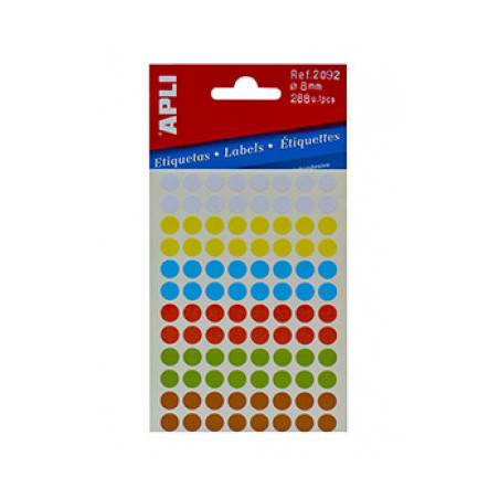 ETIQUETES DIAM. 8 APL2092 COL. ASSORTITS (288u)