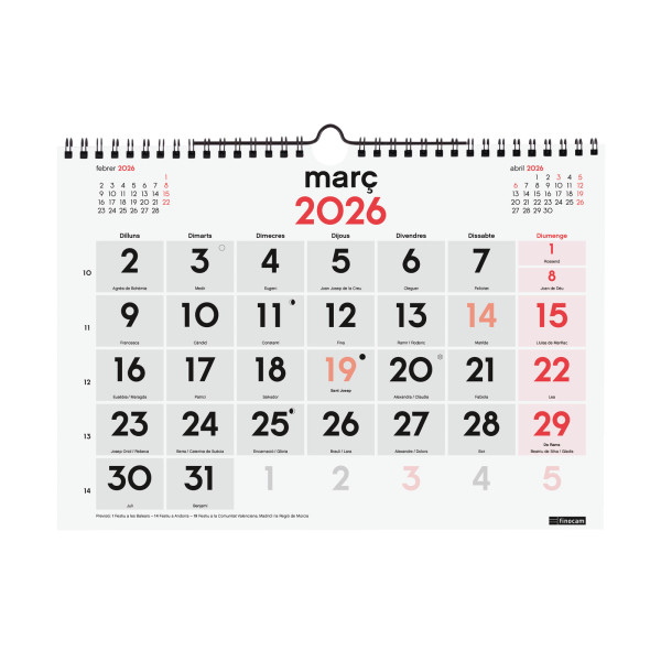 CALENDARI PARED ESP. M/V 300x210 CAT FINOCAM ANY 2022