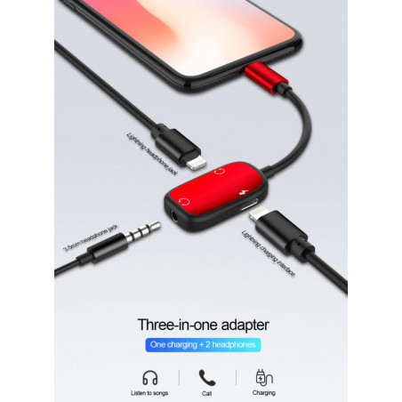 CABLE LIGHTNING (M) / JACK 3,5 (AURICULAR) (M) + CARREGA ADAPTA