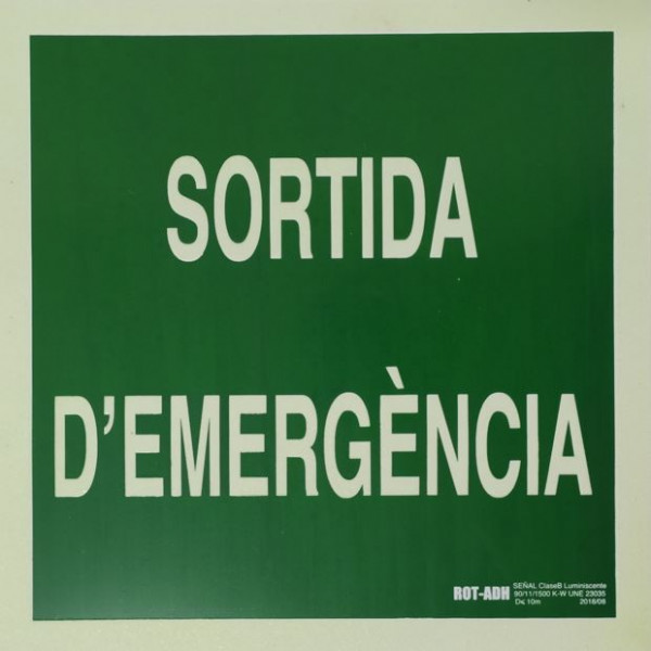 SENYAL EVACUACIO "SORTIDA EMERGENCIA" 210x210 PVC FOTOLUMINIS