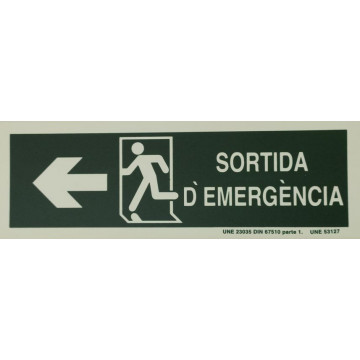 SENYAL EVACUACIO "SORTIDA EMERGENCIA" PICTO ESQUERRA FLETXA 300x