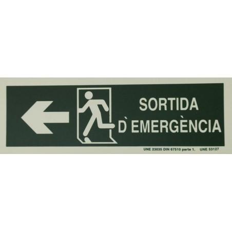 SENYAL EVACUACIO "SORTIDA EMERGENCIA" PICTO ESQUERRA FLETXA 300x