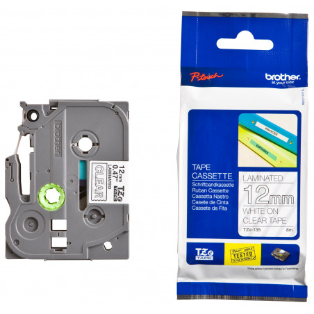 CINTA BROTHER TZE135 12mm BLANC / TRANSPARENT