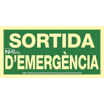 SENYAL EVACUACIO "SORTIDA D'EMERGENCIA" 300x150 PVC