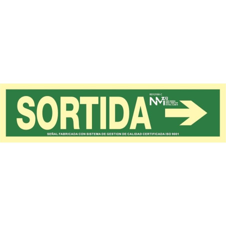 SENYAL EVACUACIO "SORTIDA" FLETXA DRETA 402x105 PVC FOT