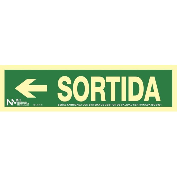 SENYAL EVACUACIO "SORTIDA" FLETXA ESQUERRE 402x105 PVC FOT