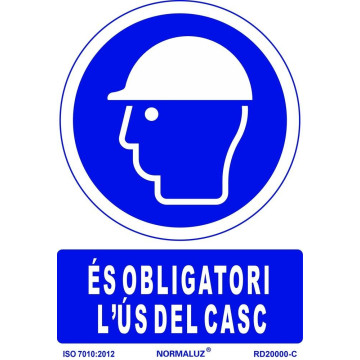 SENYAL OBLIGACIO "ES OBLIGATORI CASC" 210x300 PVC