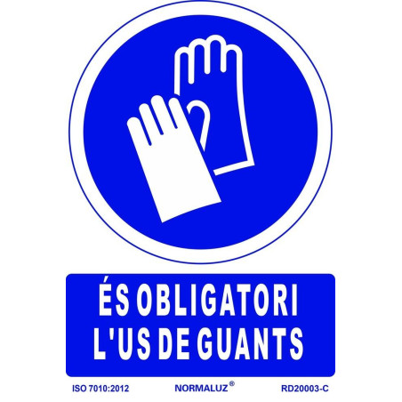 SENYAL OBLIGACIO "OBLIGATORI GUANTS" 210x300 PVC