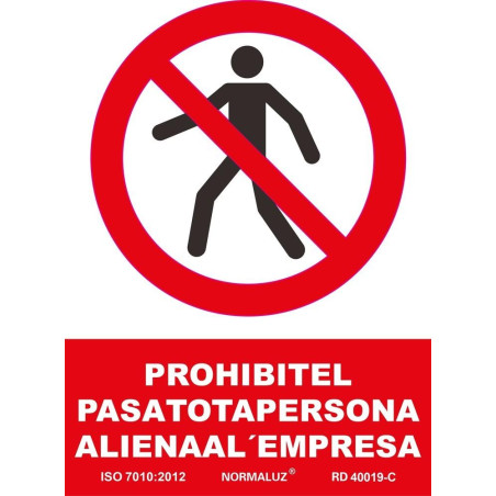 SENYAL PROHIBICIO "PAS PERSONA ALIENA EMPRESA" 210x300 PVC