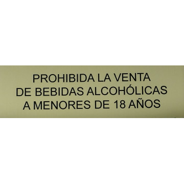 SENYAL INFORMACIO "PROHIBIDA VENTA ALCOHOL MENORES" 180x055 GRAV