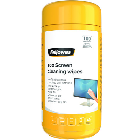 TOALLITAS LIMPIADORAS PANTALLAS. DISPENSADOR 100 UDS FELLOWES