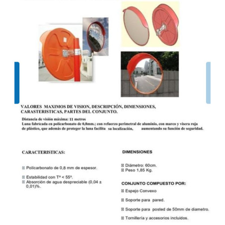 MIRALL EXTERIOR 600 mm CONVEXE POLICARBONAT 0,8mm