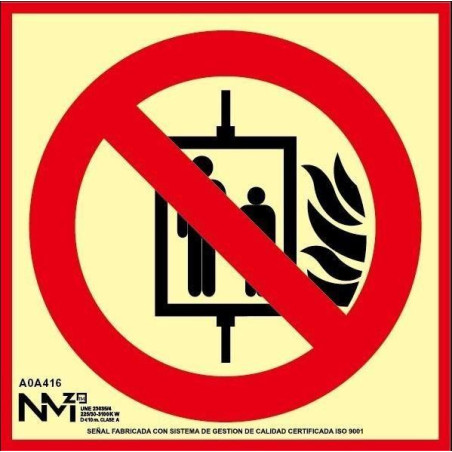 SENYAL EVACUACIO NO UTILITZAR ASCENSOR INCENDI 210x210 PVC FOTOL