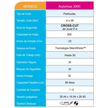 DESTRUCTORA (300 fulls) MC 60litres AUTOMAX 300C